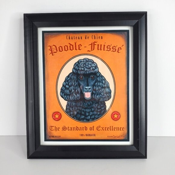 Chateau De Chien French Poodle Framed Print Retro Vintage Dogs Illustration - Picture 1 of 6